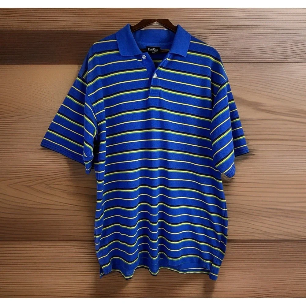 Vintage 90s Empire Bigland Polo Shirt XXL 2XL Blue Striped Skater Grunge Street